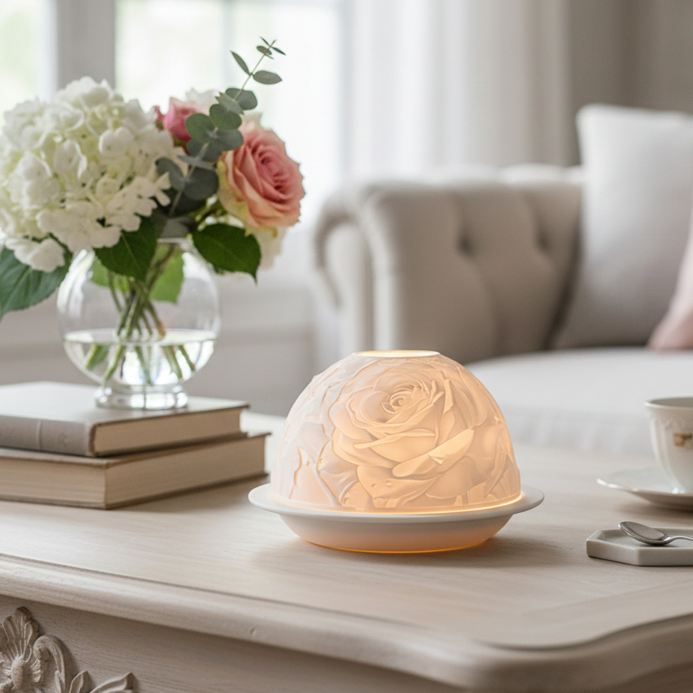 Lighting Decor Living Room - Tempat Lilin Porselen Mawar Elegan Cahaya