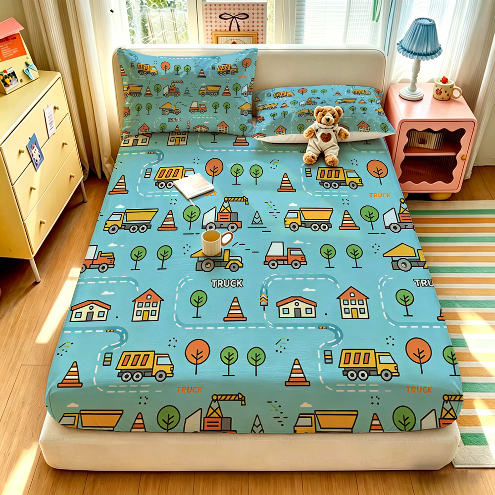 Lighting Mcqueen Bedroom Decor - 3pcs Set Sprei Motif Mobil Kartun
